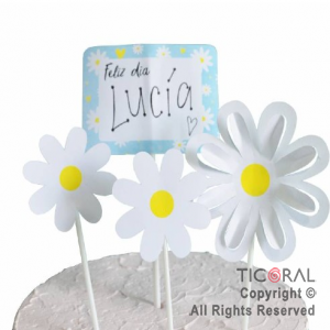 CAKE TOPPER FELIZ DIA FLORES MARGARITAS X 1